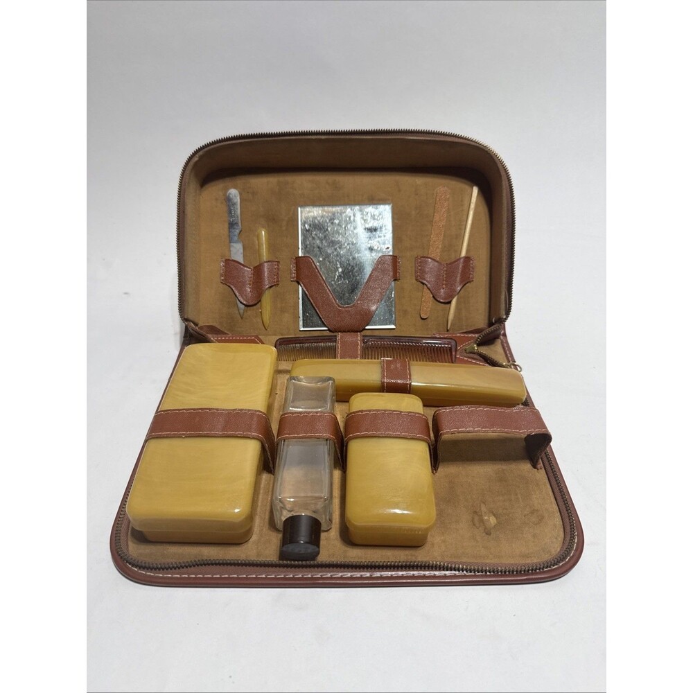 VTG Men's Travel Toiletry Grooming Kit Case Cowhide Top Shaving USA